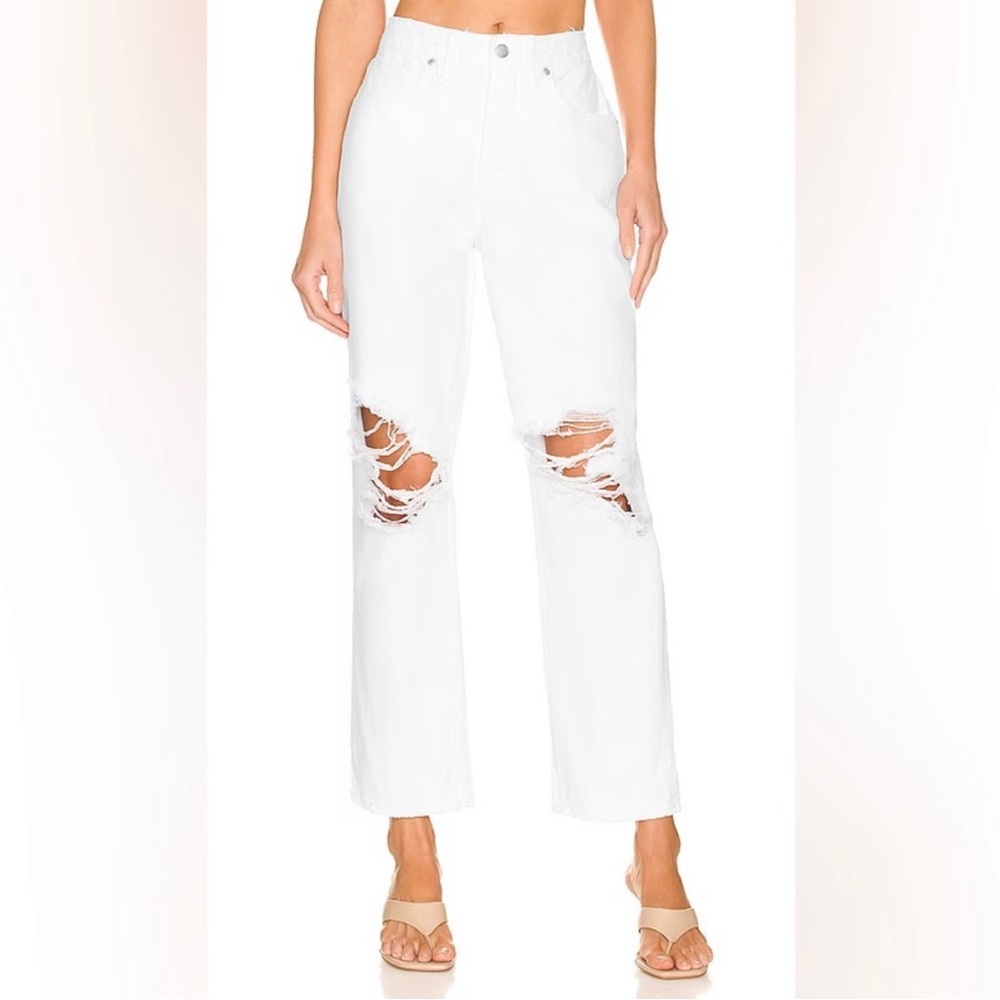 FLASH SALE! New w/out tags Good American 90's Duster Natural Fray White Jeans